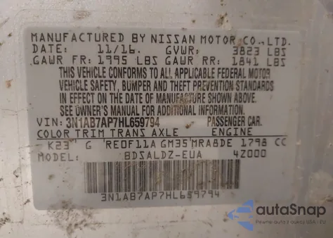 2017 Nissan Sentra Sv from USA, damaged, VIN 3N1AB7AP7HL659794